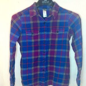 Patagonia Plaid Button-Up 100% cotton flannel Shirt Blue women’s preppy outdoors